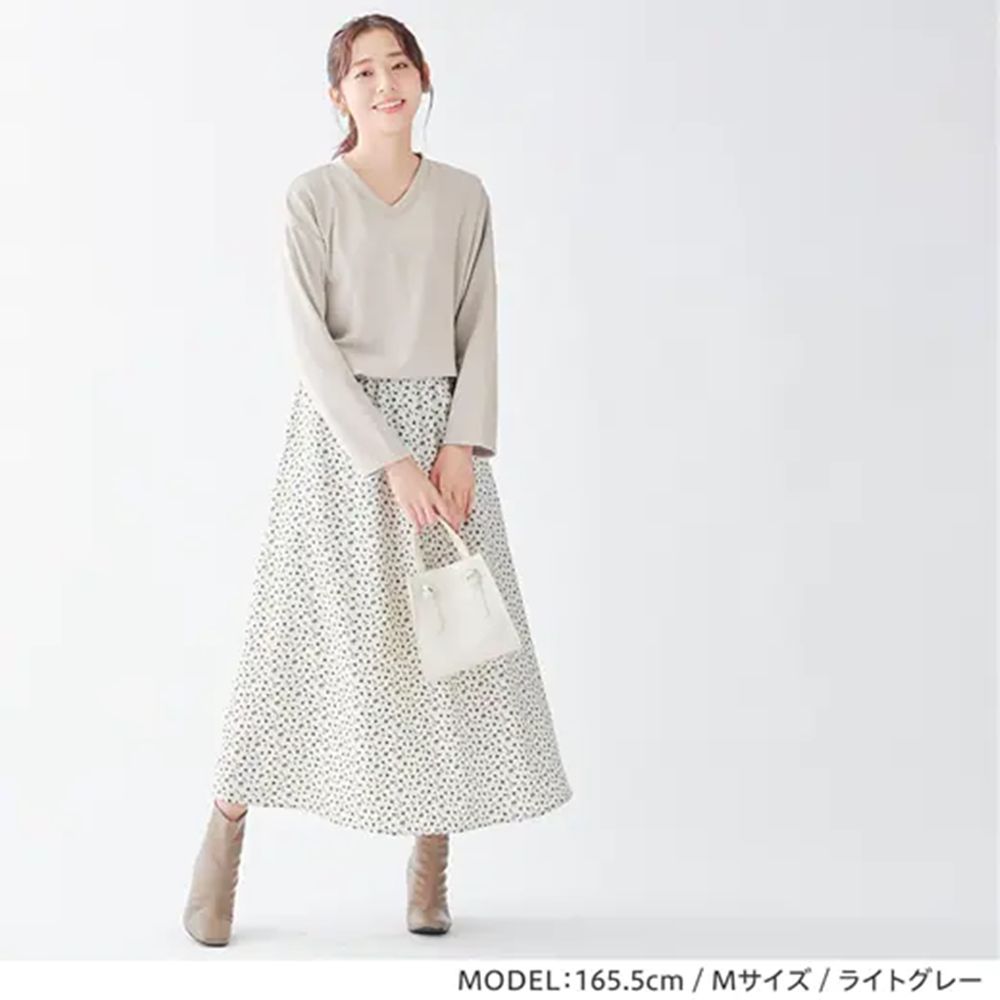 日本 BELLUNA - 蓄熱保暖V領長袖上衣-淺灰