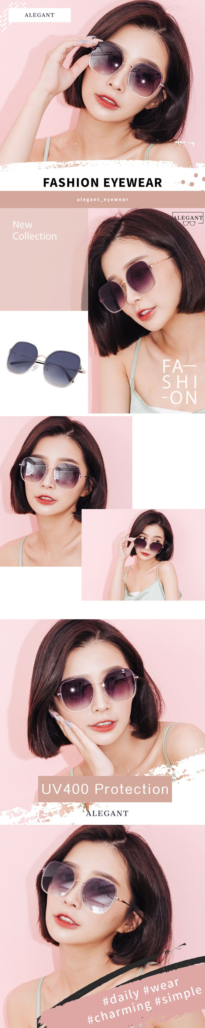 ALEGANT - 輕時尚漸層雪絨藍果凍透視金屬鏡框設計墨鏡│UV400太陽眼鏡