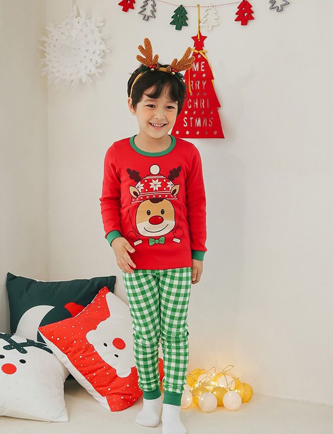 正韓 Puco - 超優質嬰幼兒/兒童長袖100% 有機純棉家居服/睡衣-紅帽麋鹿