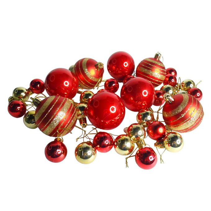 MODACore 摩達客 - 30mm+60mm造型彩繪球40入吊飾禮盒裝(12格) 紅金色系| 聖誕樹裝飾球飾掛飾