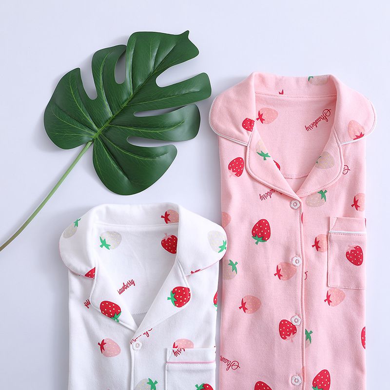 MAMDADKIDS - 純棉排扣睡衣套裝-滿滿草莓-粉色