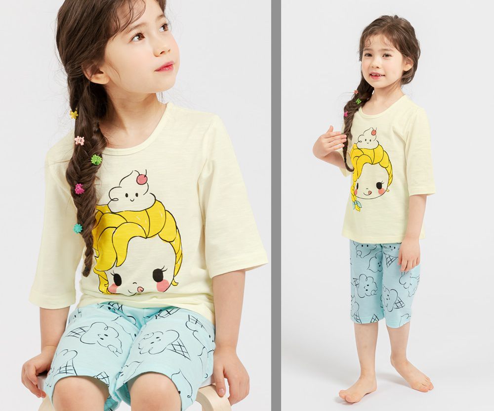 韓國 Mellisse - 韓製極致細柔7分袖家居服(無螢光棉)-大眼睛辮子女孩