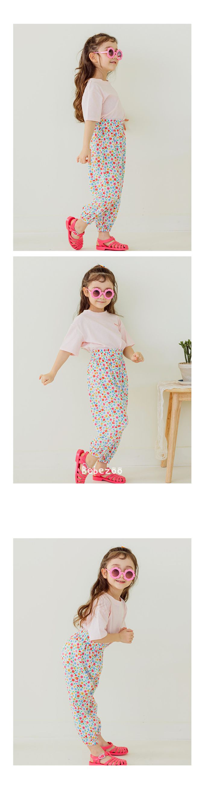 韓國 Bebezoo - 透氣縮褲管防蚊褲-碎花奶油白