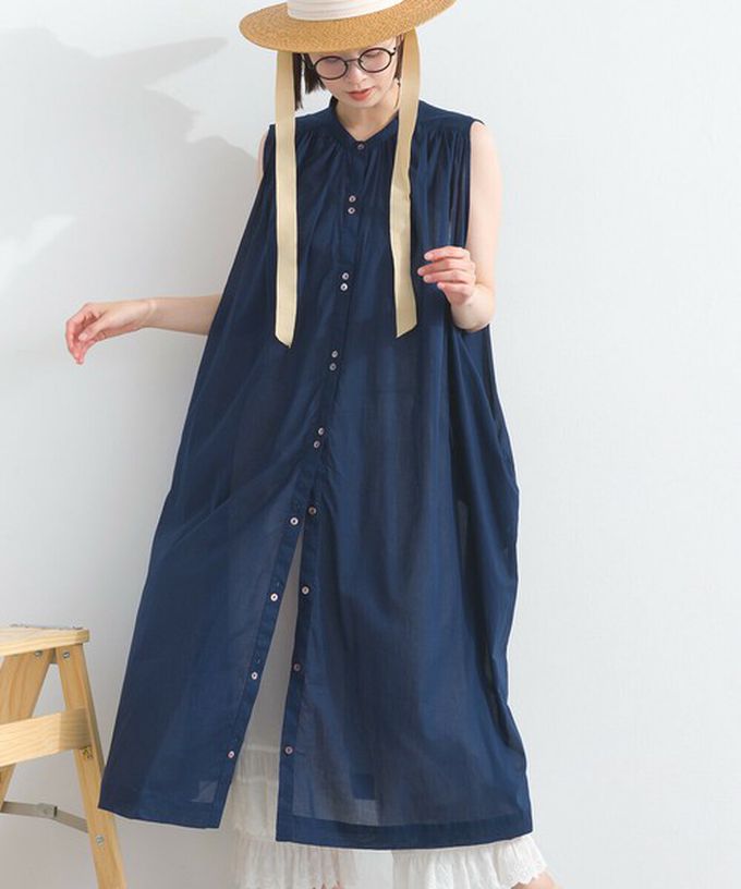 日本 Lupilien - 100%印度棉 清爽素色無袖洋裝-淺黃