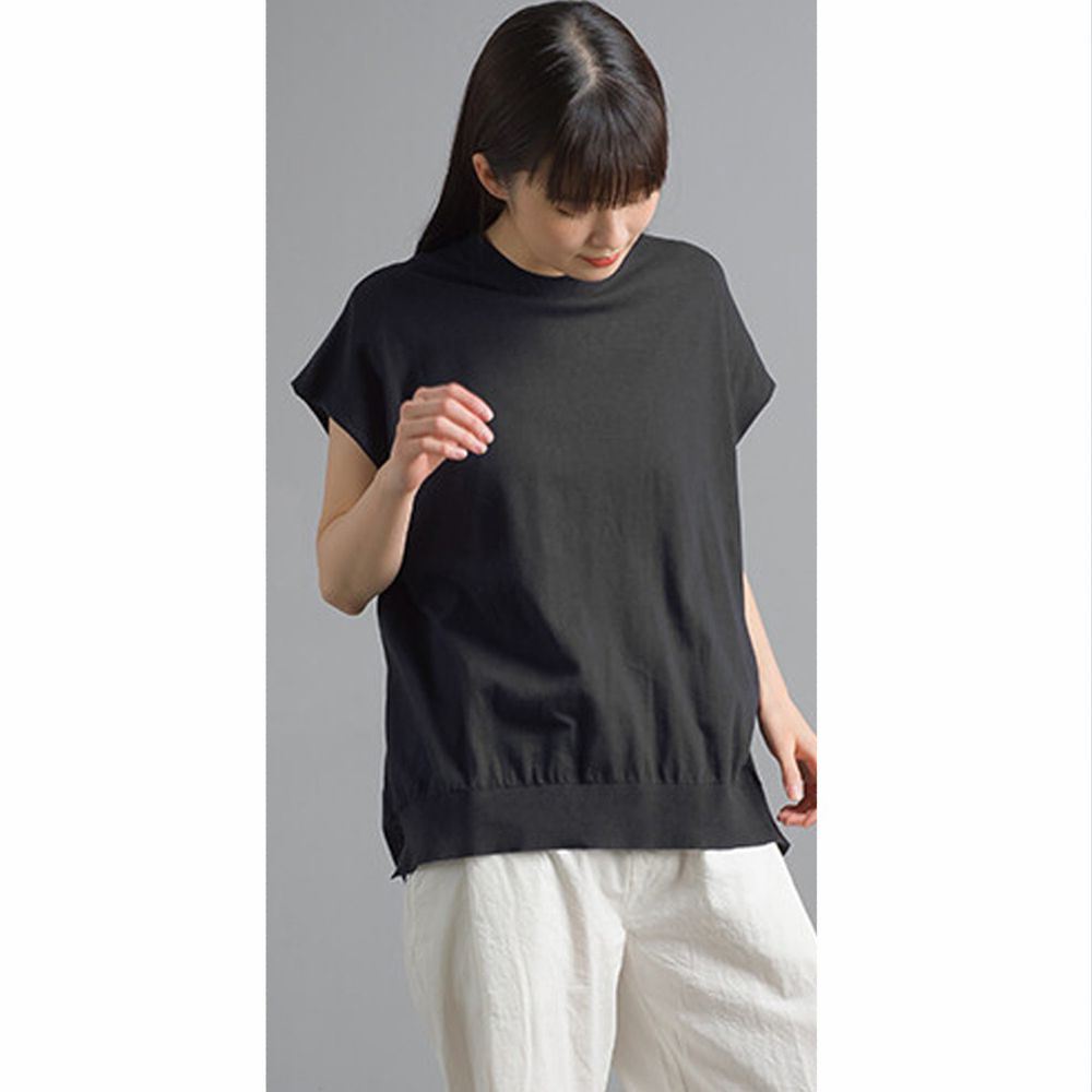 日本 OMNES - 純棉顯瘦二分袖針織上衣-黑 (Free)