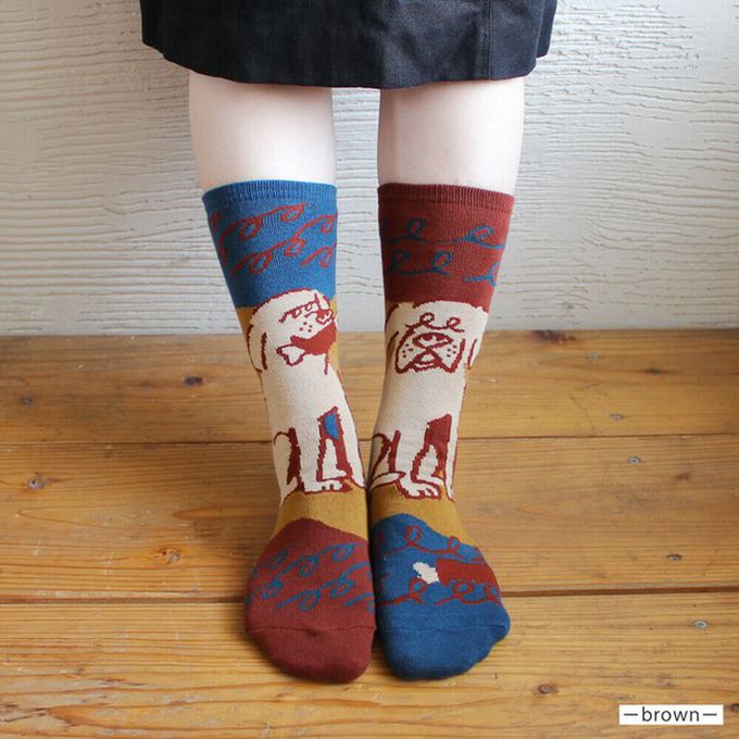 日本女裝代購 - 日本製 伊索寓言印花長襪-貪心的狗-灰x綠 (23-25cm)