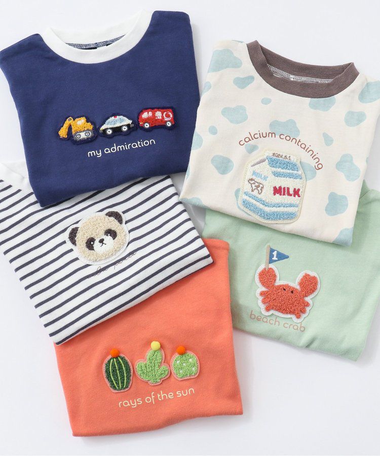 日本 apres les cours - 立體刺繡印花短袖上衣-冰棒-袖撞色