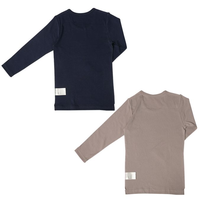 akachan honpo - 長袖圓領速乾上衣-2件組 素面-深藍色