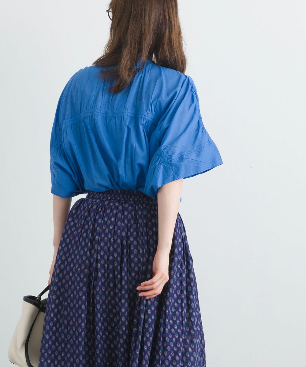 日本女裝代購 - 100%印度棉 質感百搭落肩短袖襯衫-經典黑