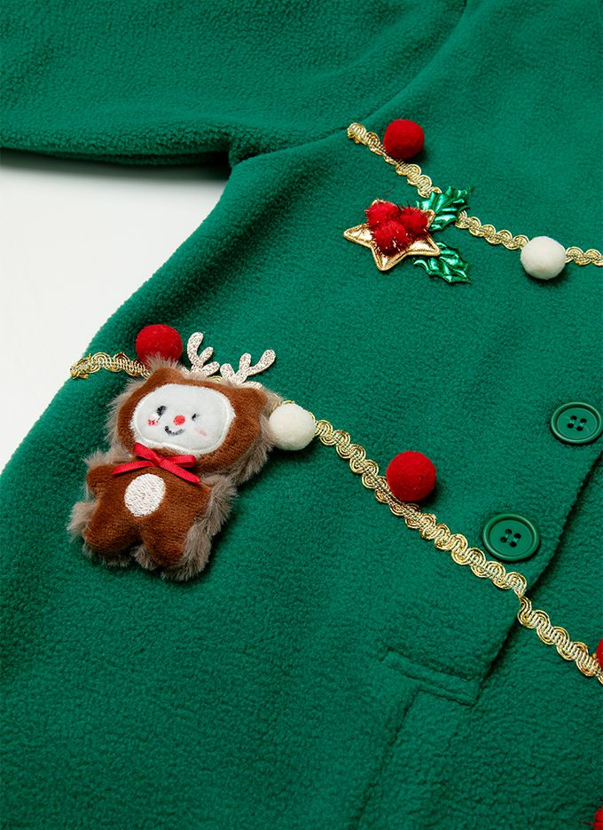 韓國 OZKIZ - 聖誕樹搖粒絨連帽套裝-綠