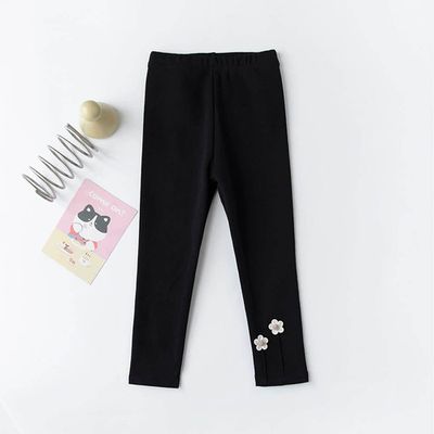 FANMOU - 厚棉氣質內搭褲-兩朵小花-黑色