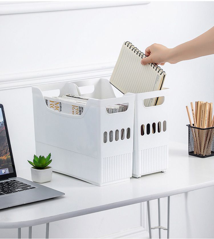 凹型滑輪收納提籃-大號-白色 (34x17x25cm)