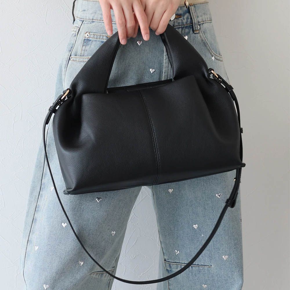 圓潤俏麗2way手提包(附長揹帶)-黑