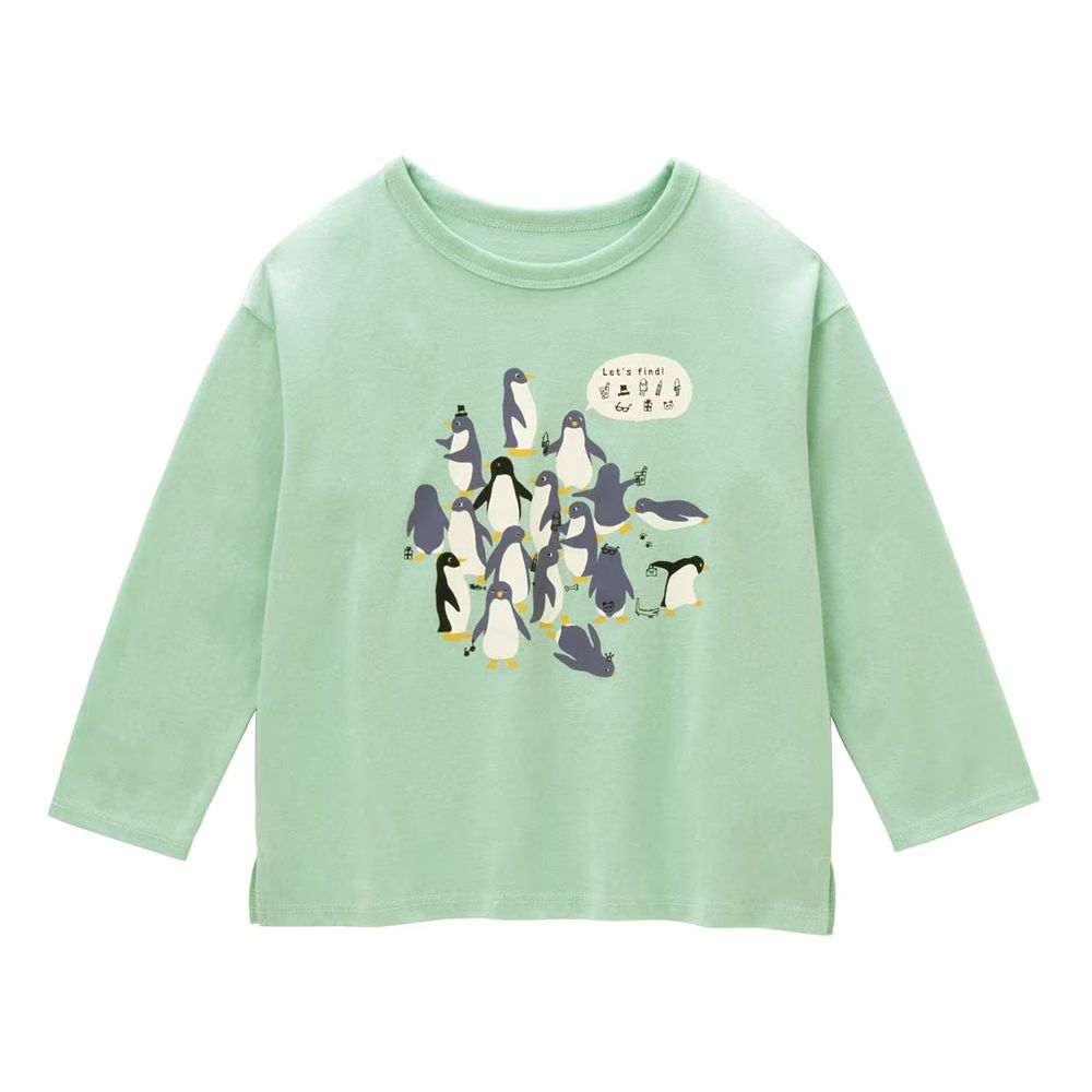 GITA 100%棉舒適印花長袖上衣-企鵝-薄荷綠