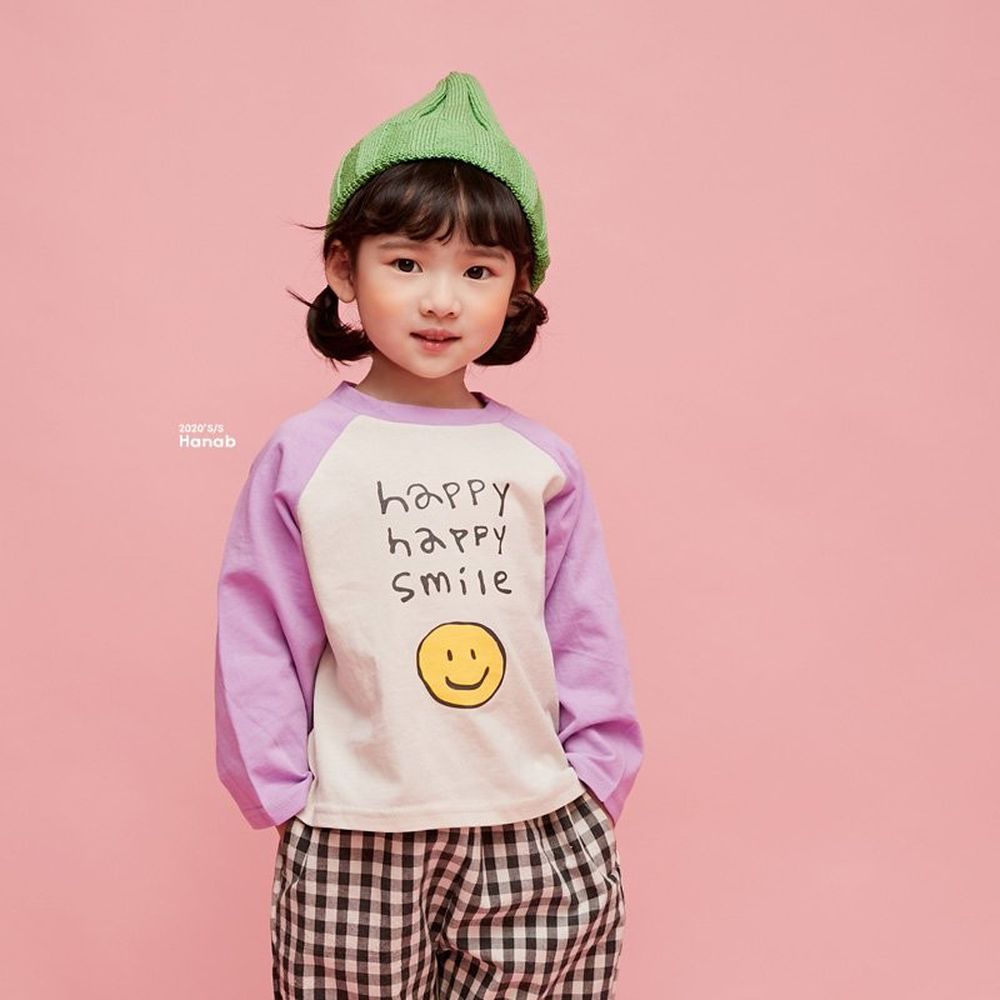 韓國 Hanab - 拼接色笑臉T-紫