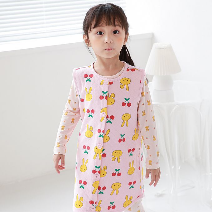 正韓 Cogibu - 極舒適無螢光劑 100% 有機棉幼兒/兒童鋪棉保暖防踢背心-櫻桃兔