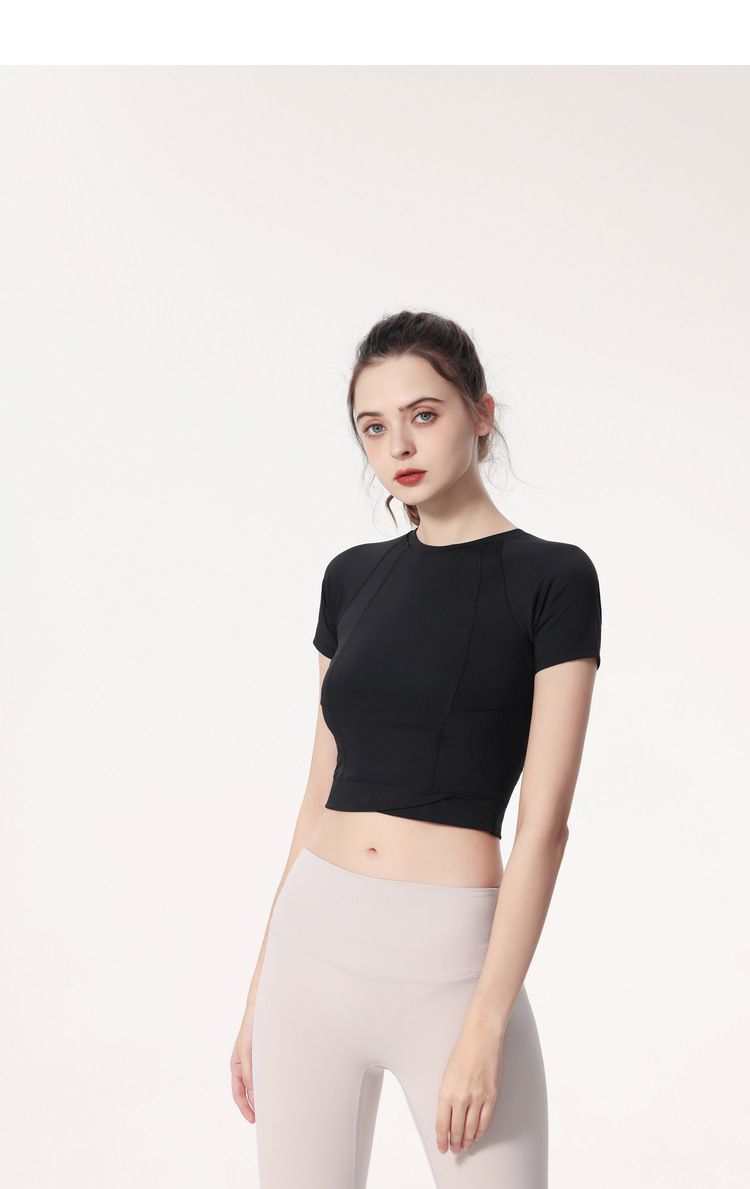 短版緊身速乾短袖運動上衣-黑色
