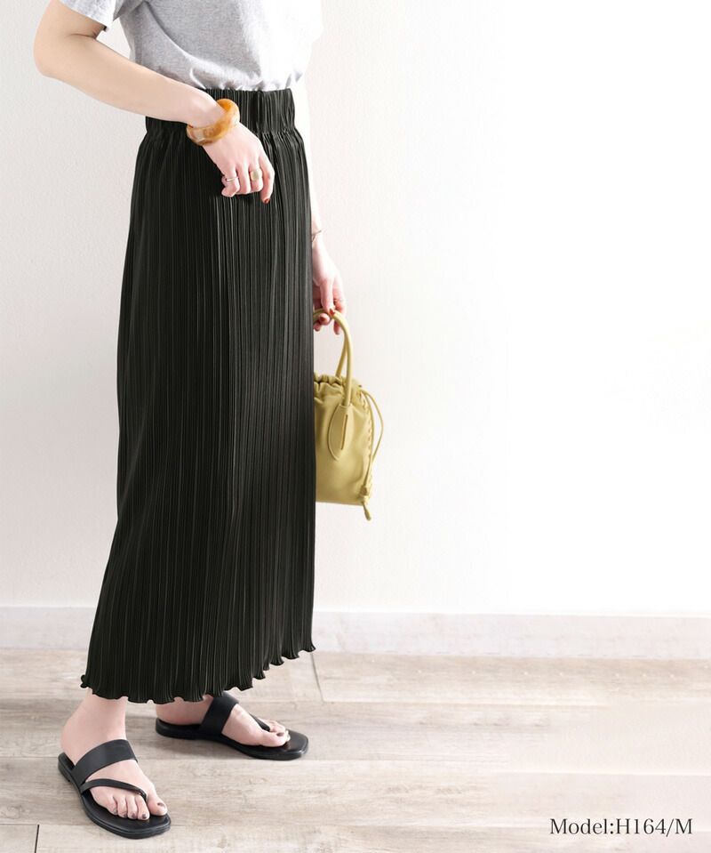 日本 Classical Elf - 經典楊柳百摺直筒裙-米杏