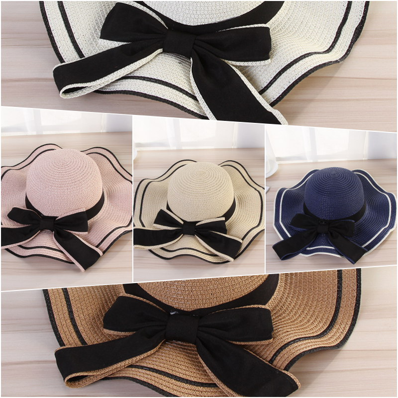 荷葉邊大帽沿遮陽草帽-米色