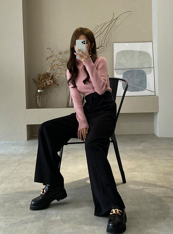 日本 GRL - 美腿修長打褶西裝褲/寬褲-簡約白