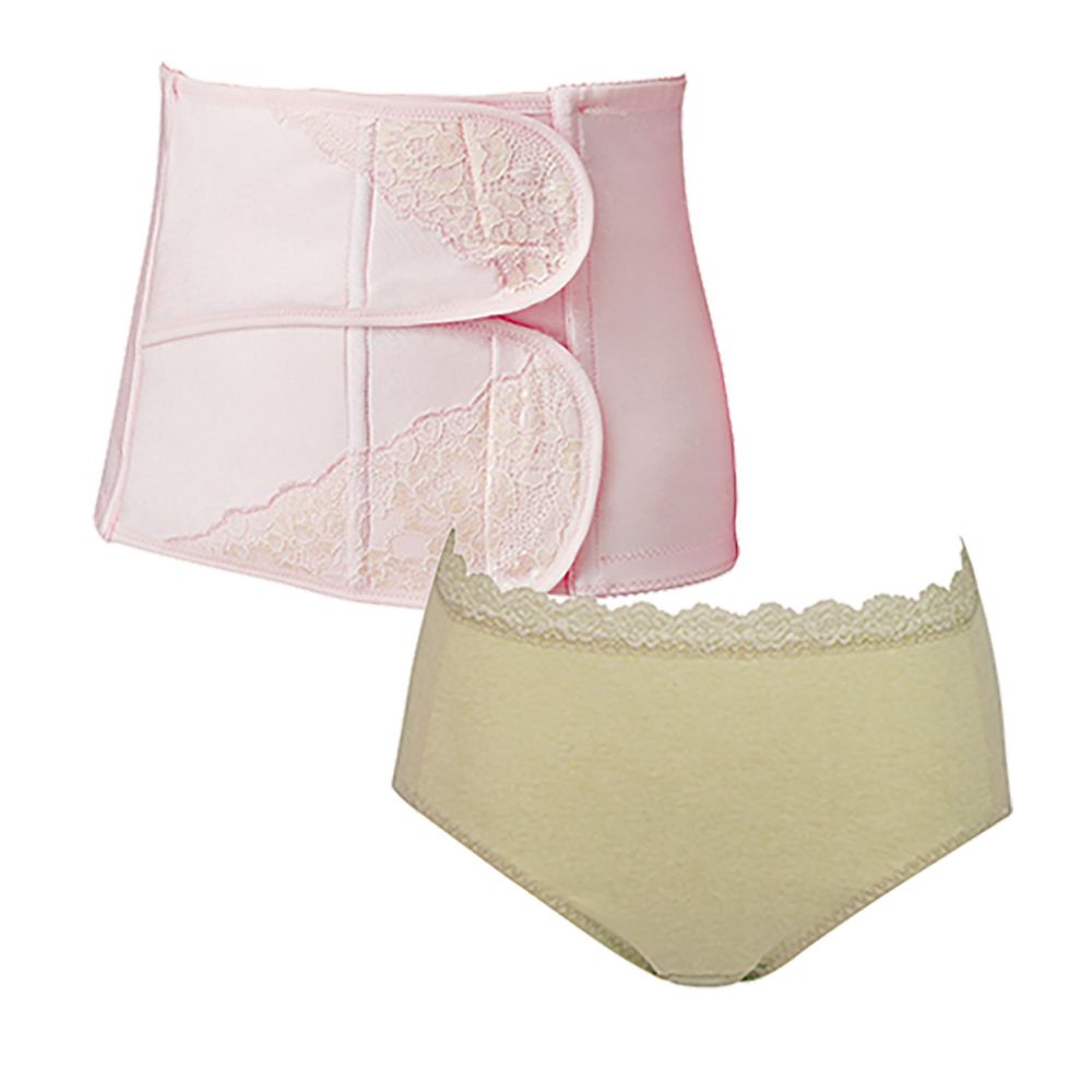 日本 Combi - 產後束腹帶-粉色(XL)+天然彩棉產婦褲-綠色-(M/L/XL) 1+1 實用組 (XLx1+Mx1)