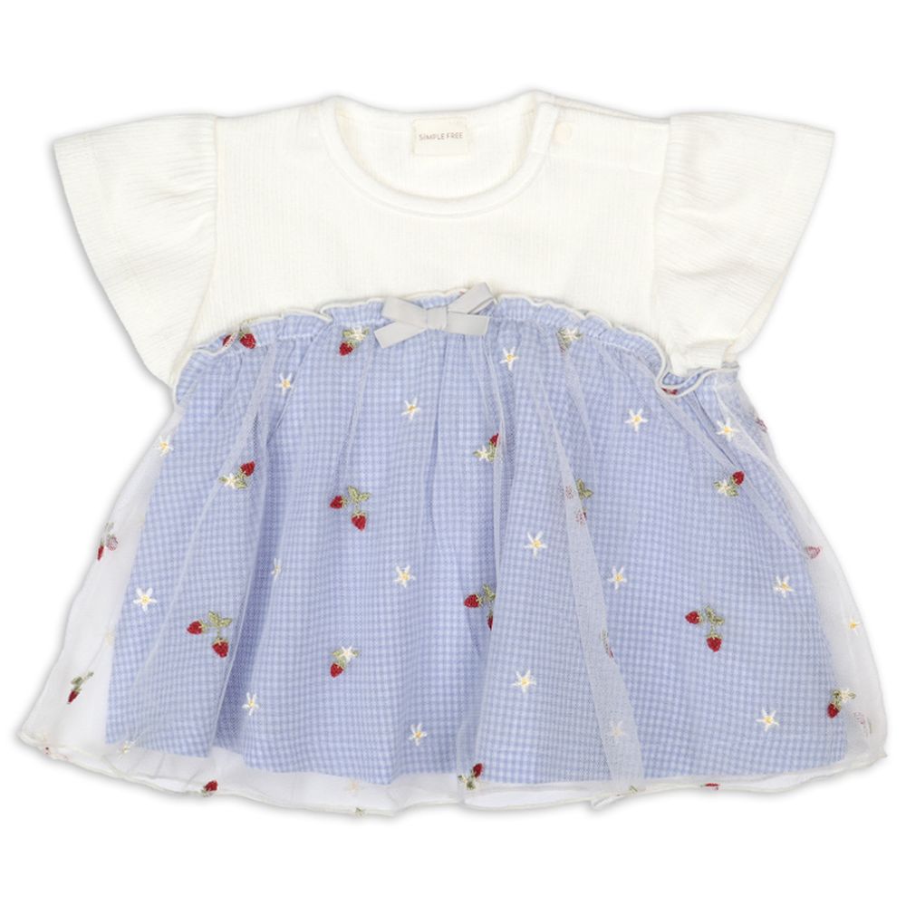 短袖T恤-薄紗拼接-淺藍色