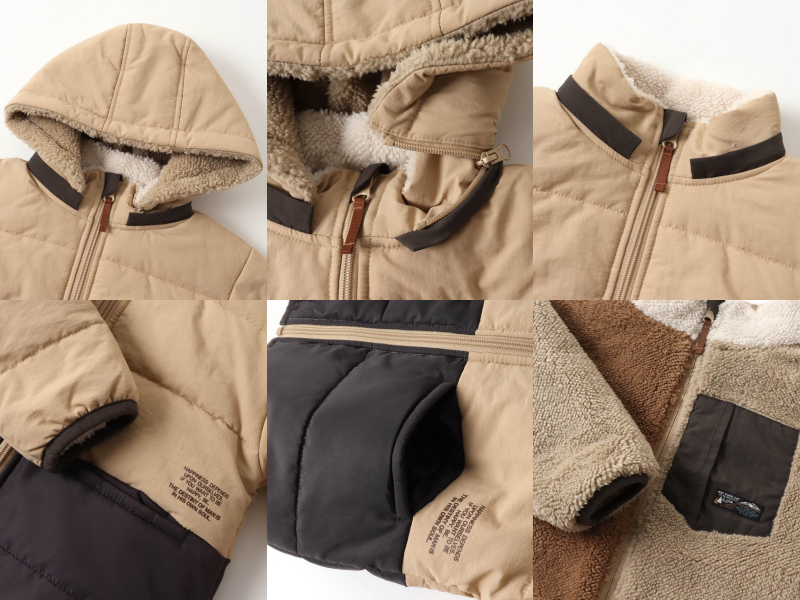 日本 BREEZE - 2WAY極暖裏絨保暖鋪棉外套-卡其x咖啡