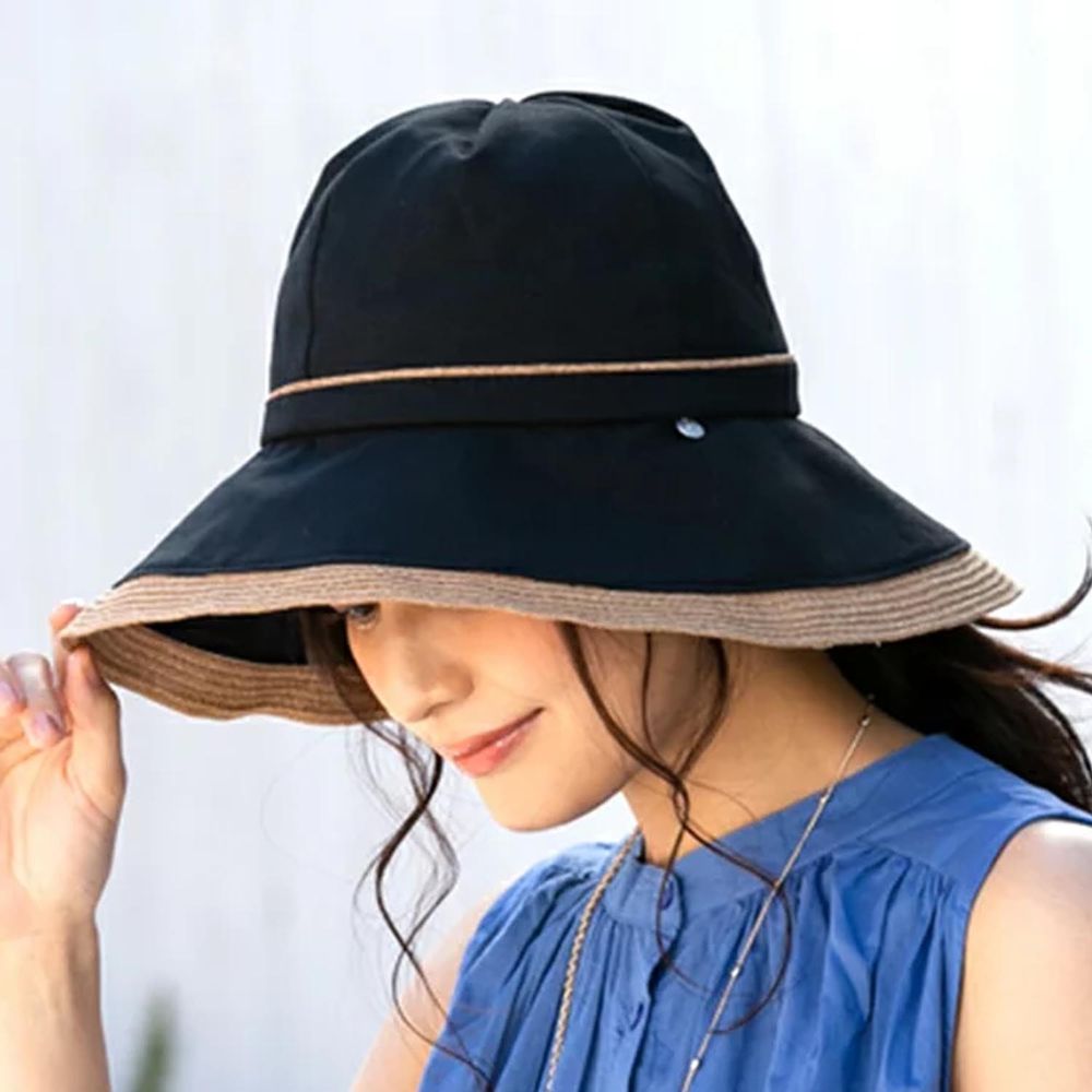 日本 Loo&c - 100%遮光抗UV涼感遮陽帽(附帽帶)-編織滾邊-黑