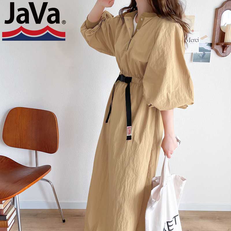 日本 Classical Elf - 簡約休閒抽繩收腰洋裝-卡其