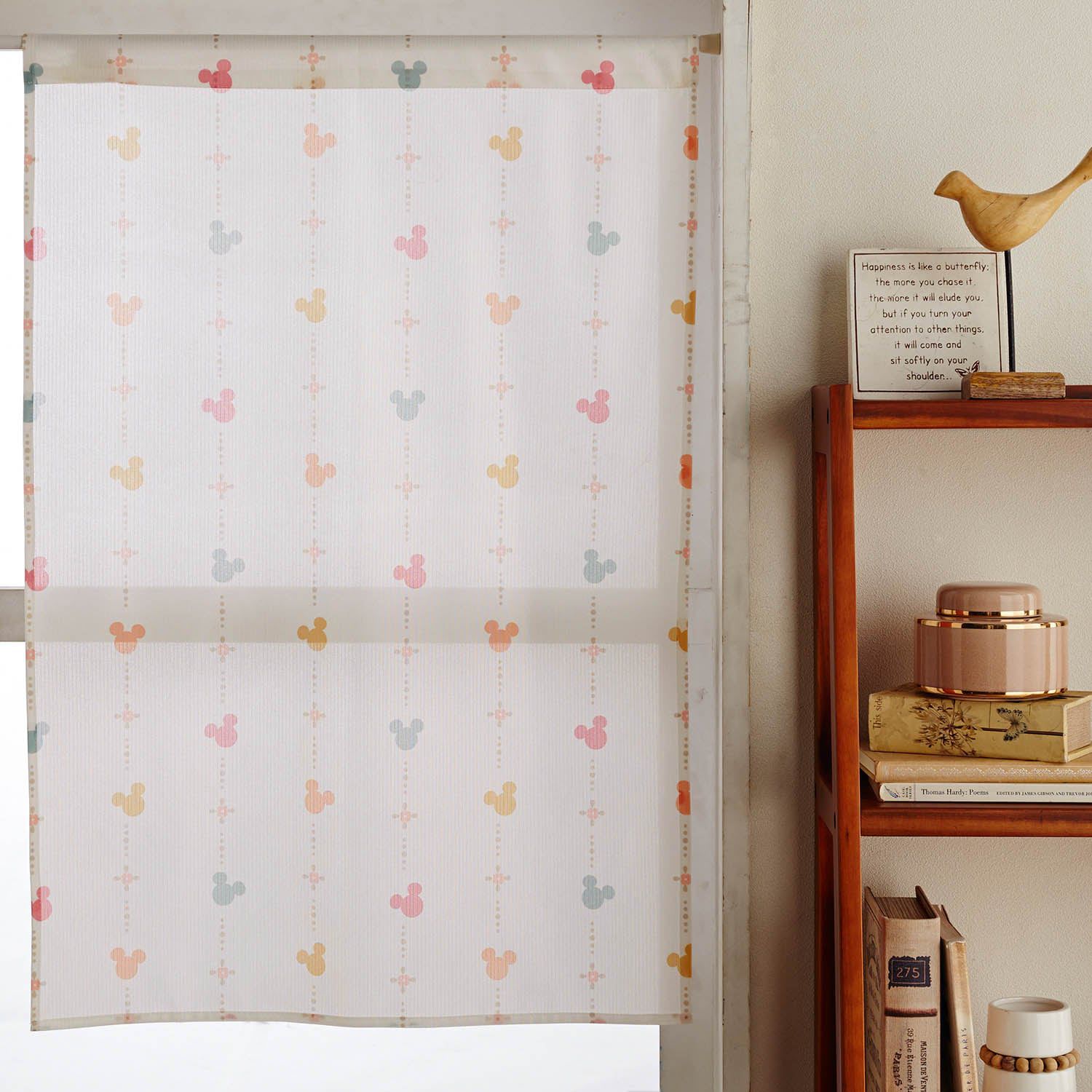 日本千趣會 - 迪士尼 遮光隔熱小窗簾-米奇點點-米灰色系