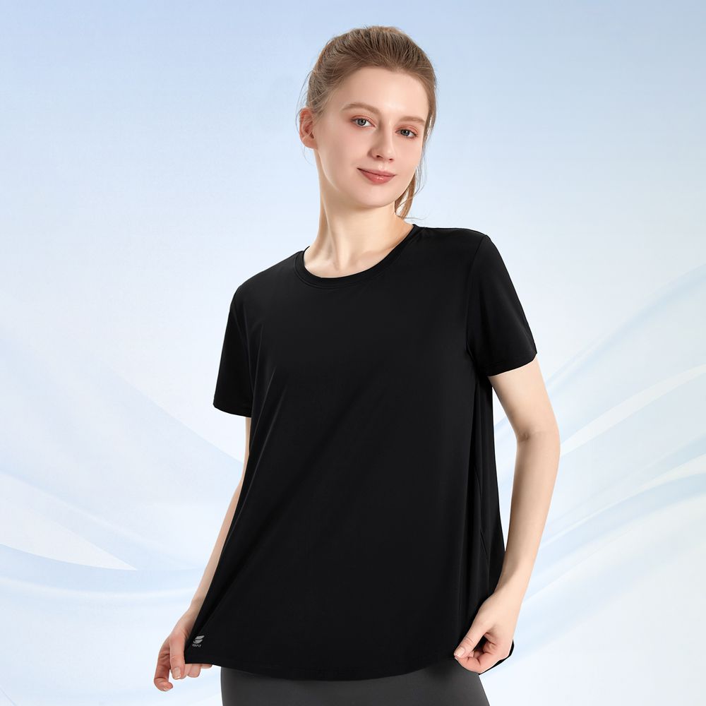 速涼絲感燕尾開岔短袖罩衫-晶石黑