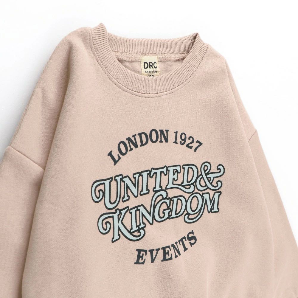 裏起毛 可愛女孩縮口長袖上衣-英文LOGO-粉紅