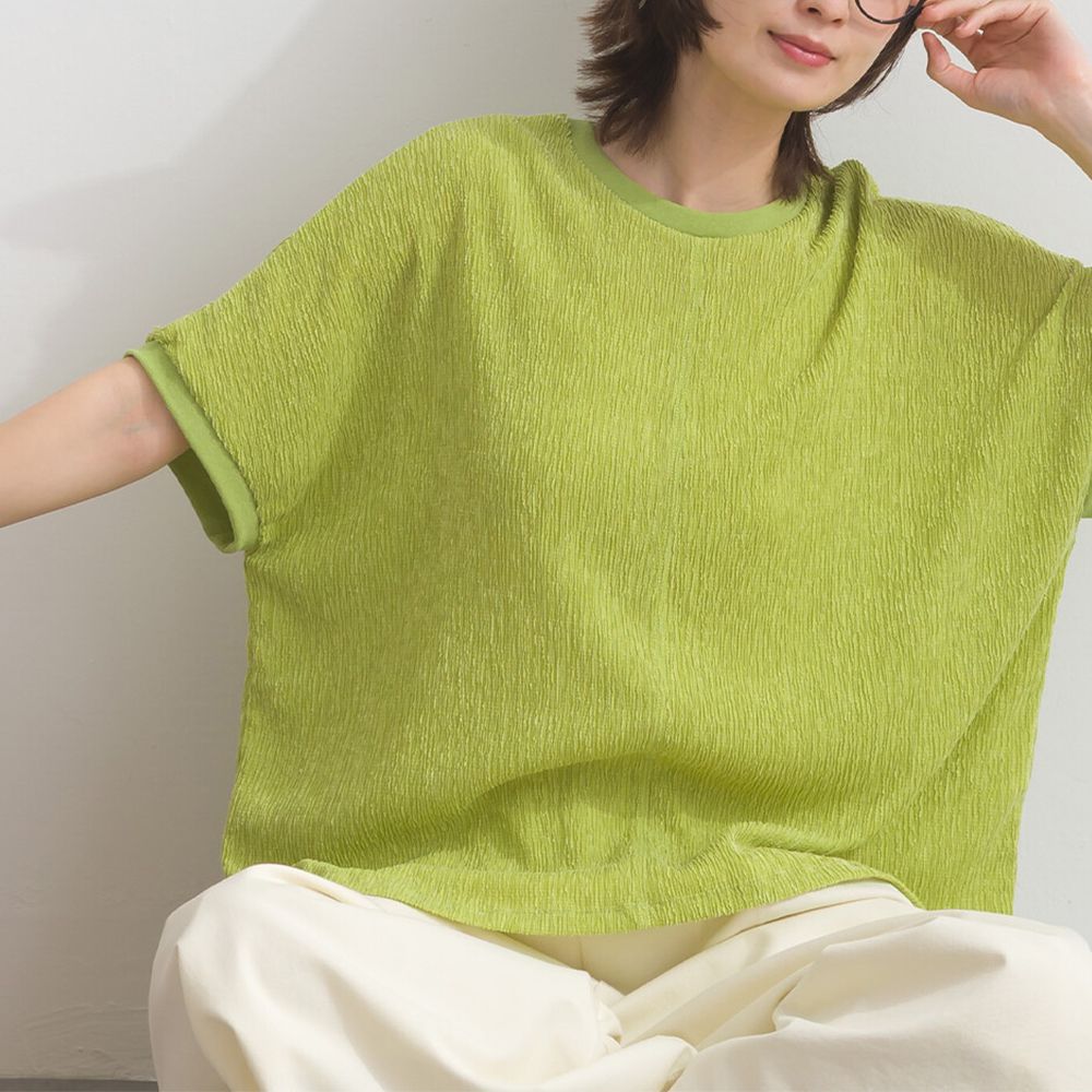 嫘縈混紡細緻羅紋圓領短袖上衣-青檸綠