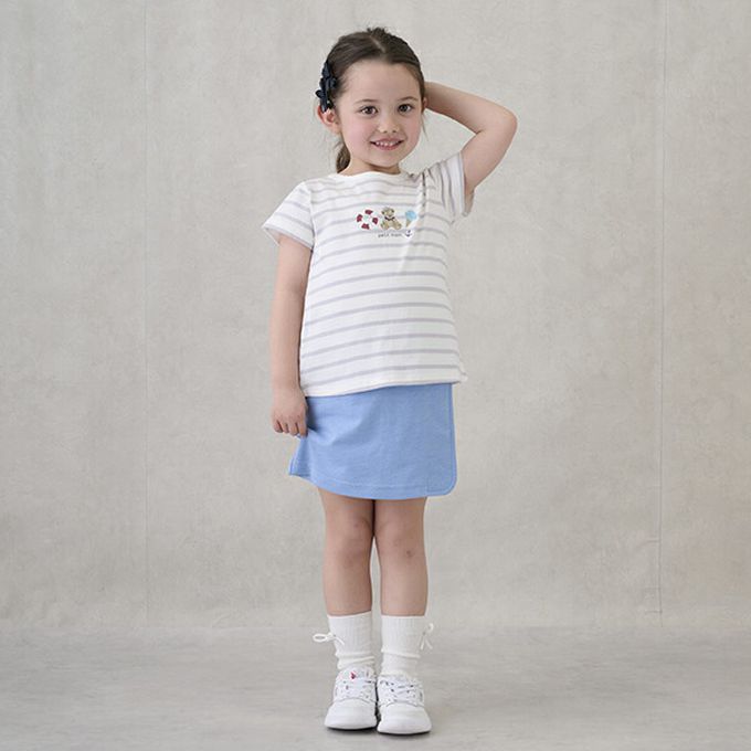 日本 petit main - 可愛荷葉袖短袖上衣-兔兔-白