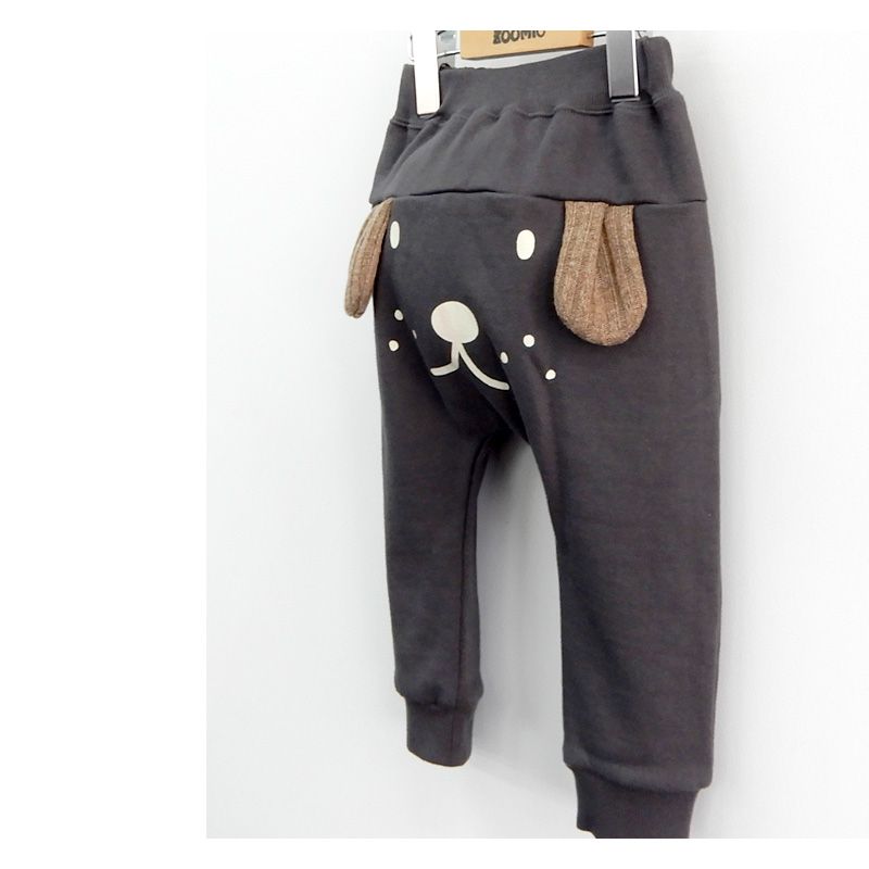 日本 ZOOLAND - 印花拼接長褲(裏毛)-狗狗耳朵-深灰
