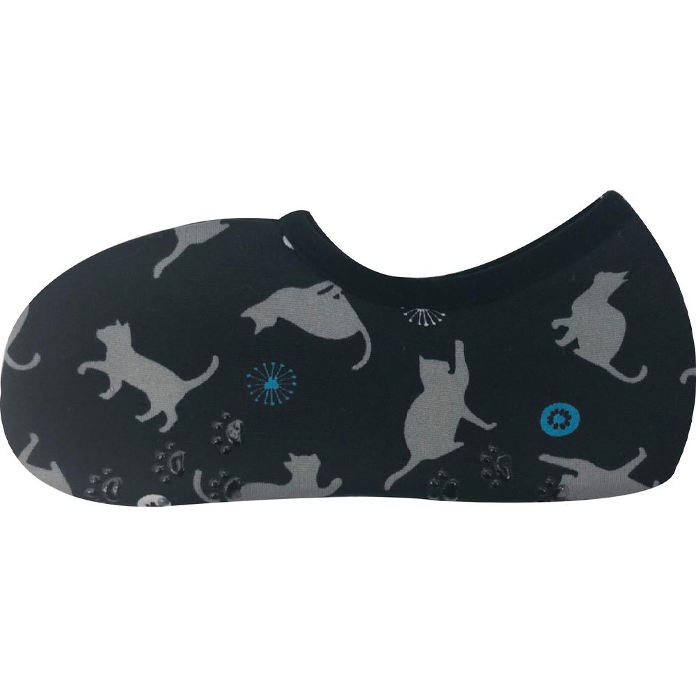 日本丸和 - 雙層機能裏起毛防滑室內襪-玩耍貓咪-黑 (21-25cm)-船型
