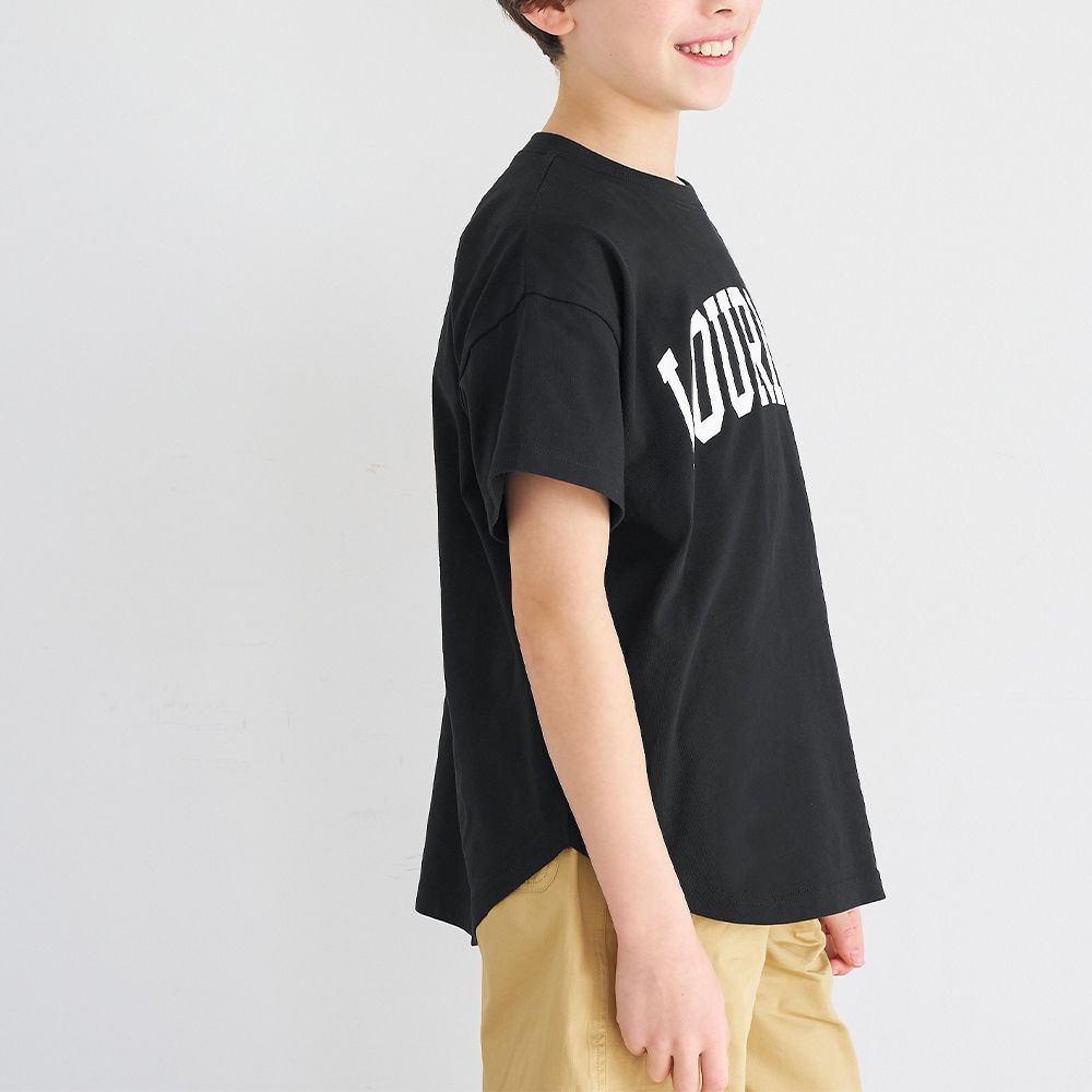 純棉學院風圓弧休閒短袖上衣(小孩)-法文字-黑