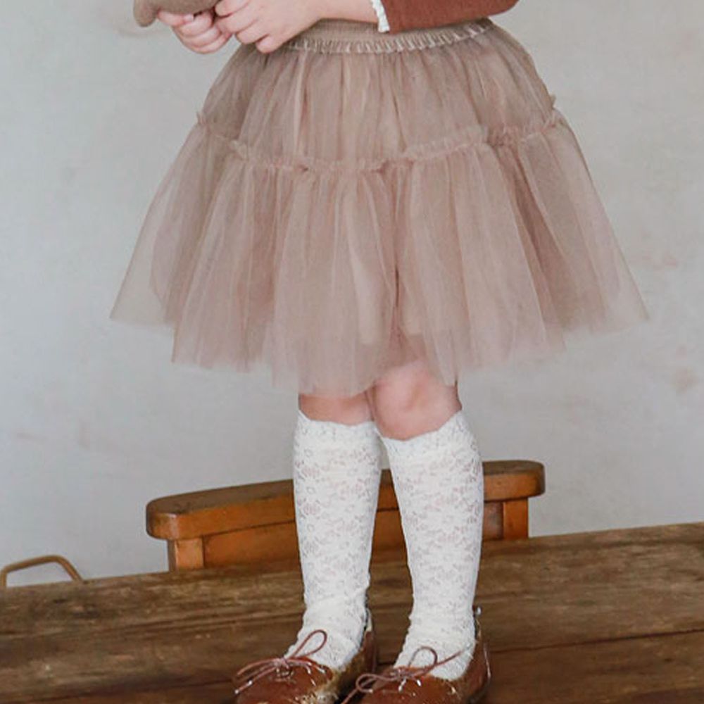 韓國 Puellaflo - 軟紗鬆緊帶紗裙-棕