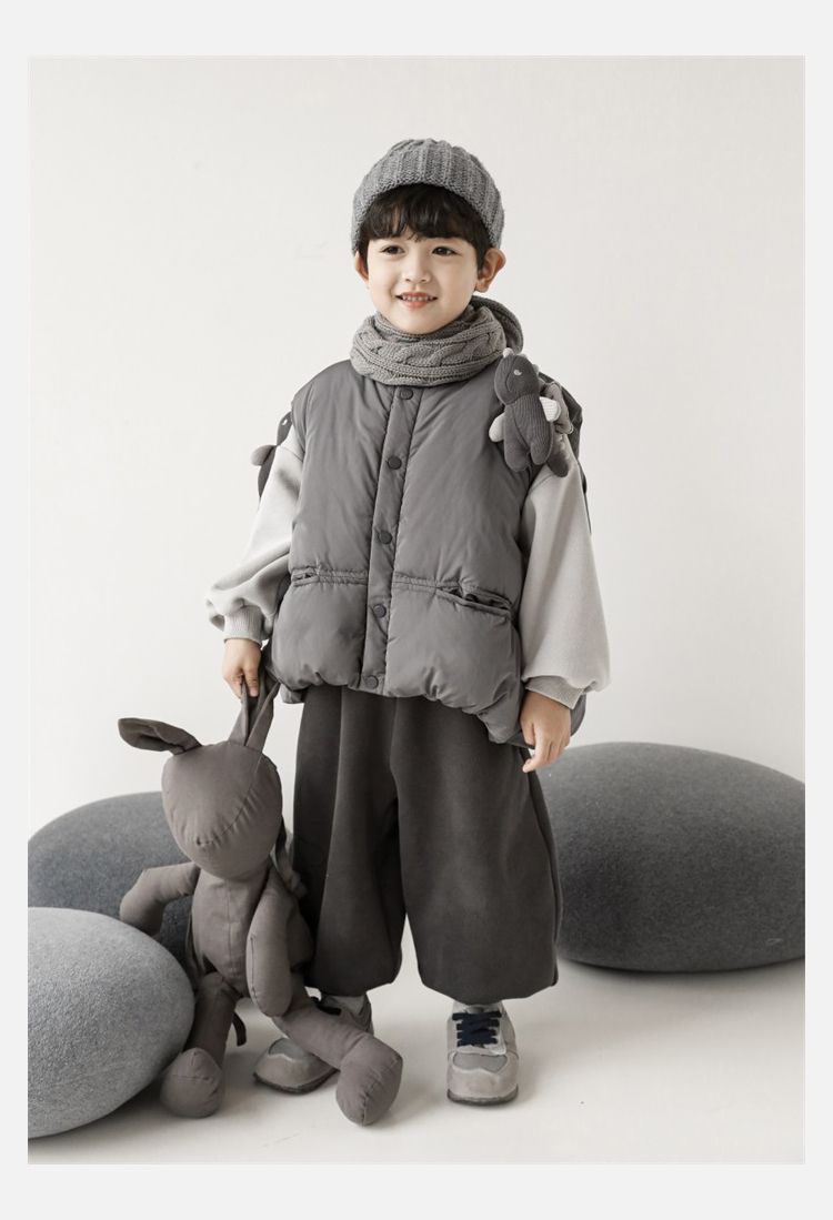 TONGMO - (加絨)腰鬆緊休閒束口長褲-描邊恐龍-深灰色