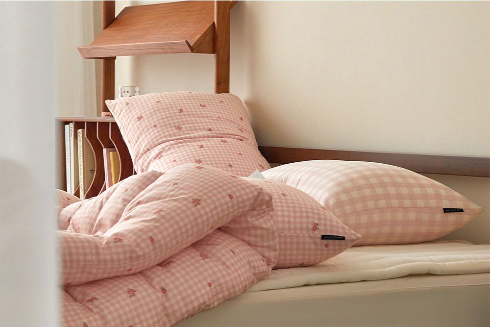 韓國 Maatila - 可水洗超細纖維桃皮感棉被-格子花花