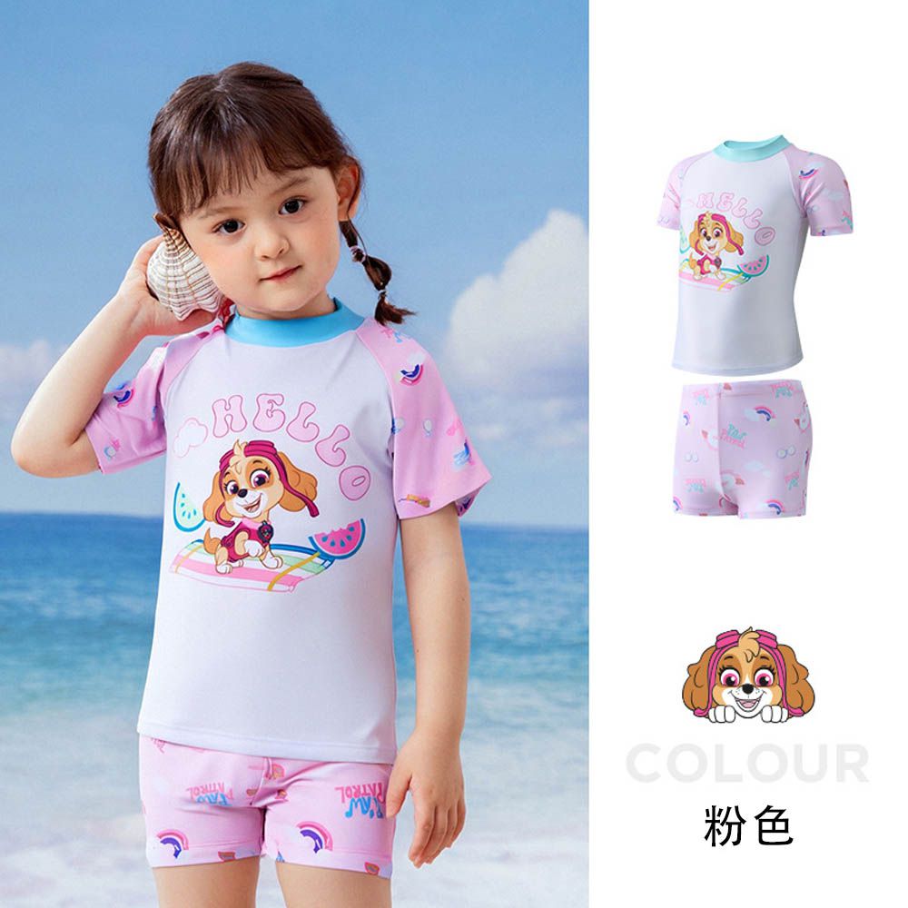 UPF50+短袖泳裝套裝(拼色印花)-卡通人物天天-粉色