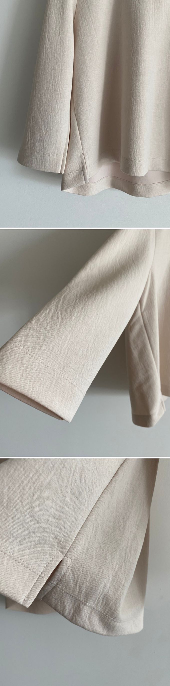 韓國女裝連線 - 設計感抓褶拼接八分袖上衣-藍綠 (FREE)