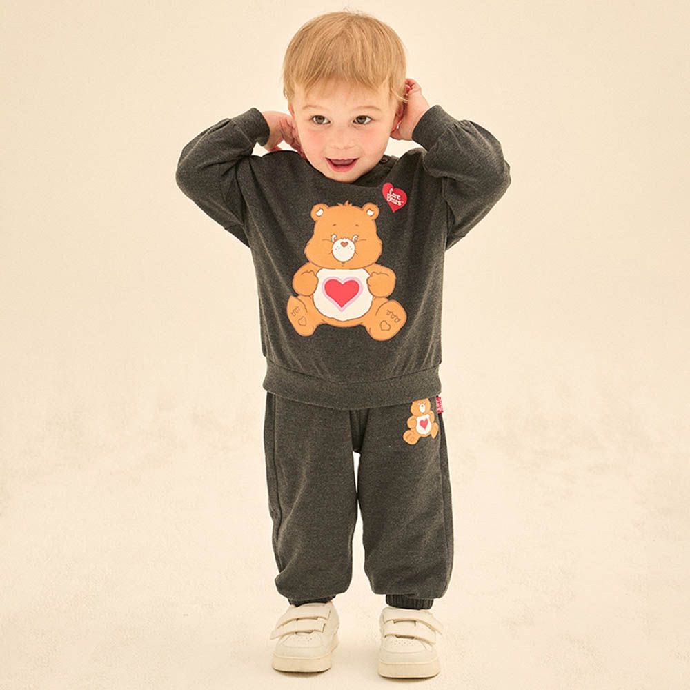 聯名款愛心熊熊休閒風長袖套裝-黑灰