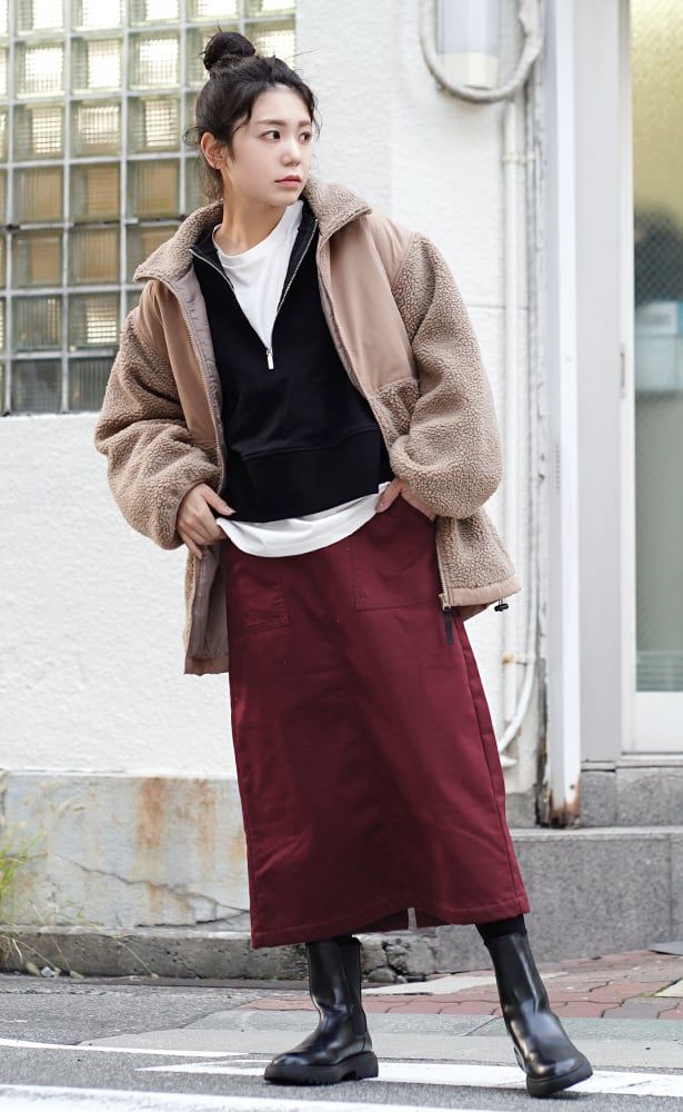 日本 zootie - 防風激暖系列 保暖刷毛長裙-杏