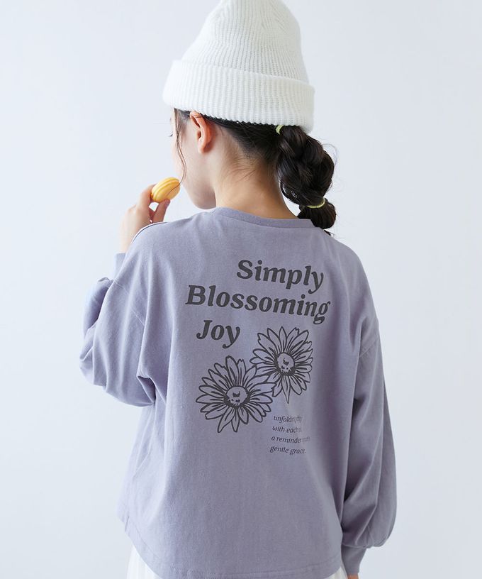 日本 devirock - 100%棉 定番女孩印花長袖上衣-胸前LOGO-灰杏