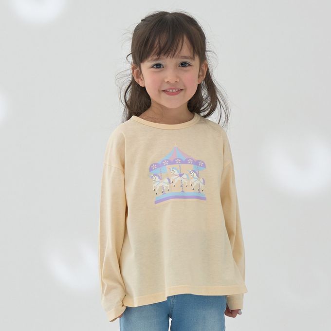 日本 Lycee mine - 100%棉 可愛少女印花長袖上衣-熊熊-靛藍