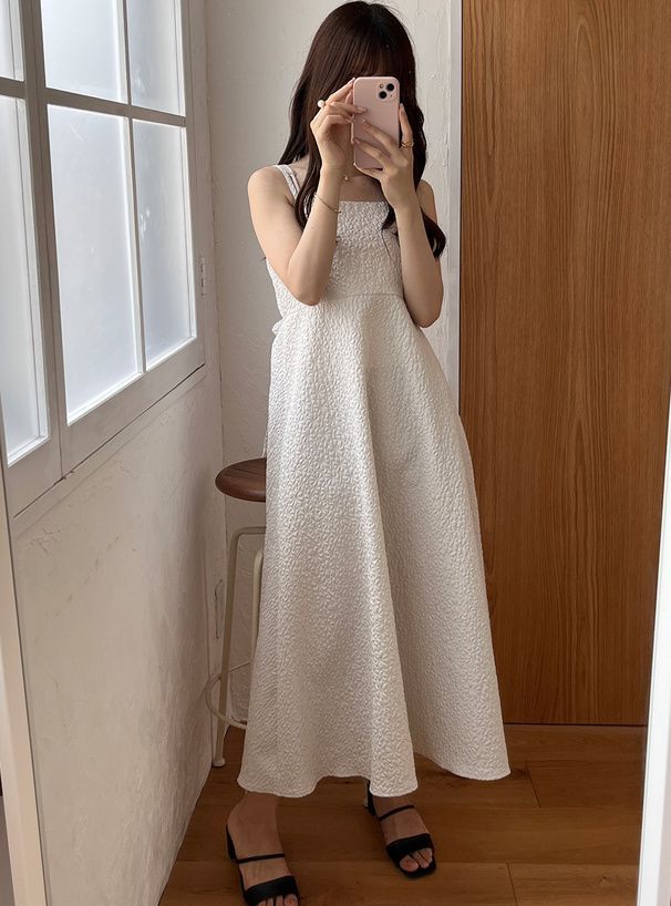 日本 GRL - 可愛後扭結泡泡袖吊帶裙-淺米杏 (F)