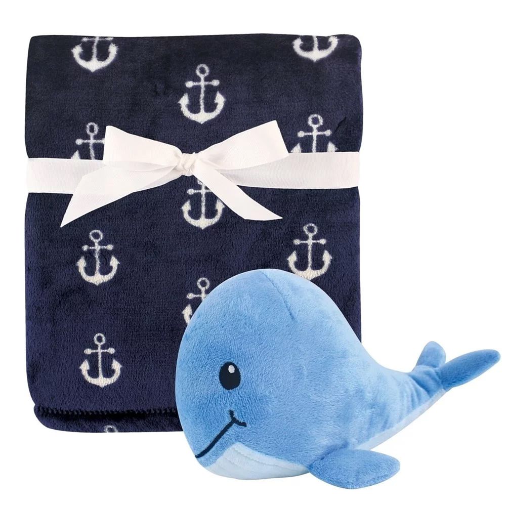 HUDSON BABY - 彌月禮盒-毛毯+安撫玩偶-海洋鯨魚