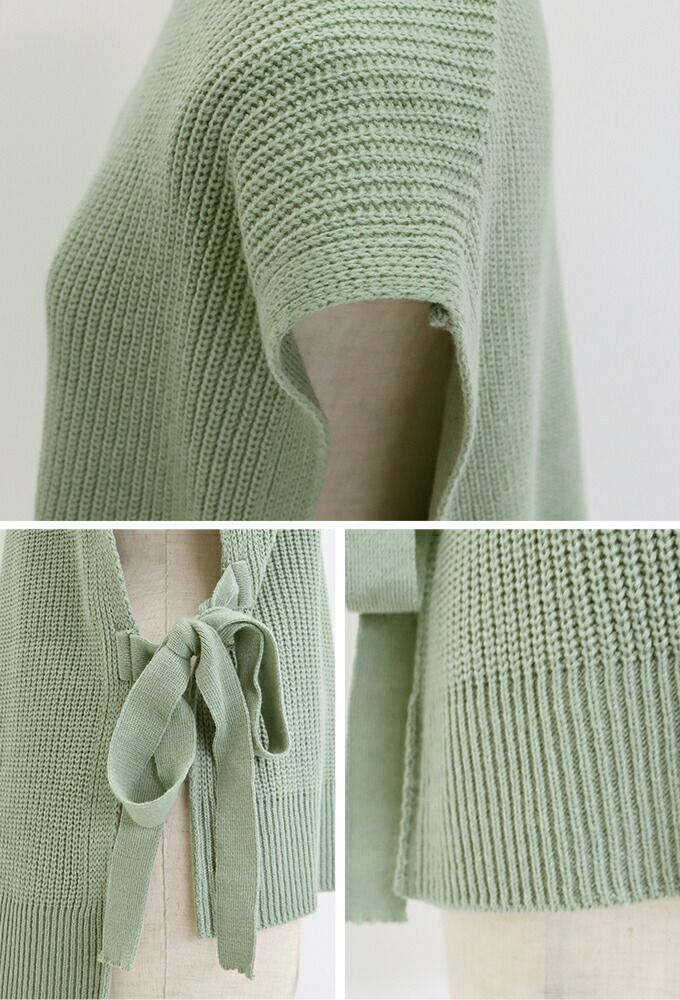 日本 BLUE EAST - 側蝴蝶結綁帶前短後長針織背心-薄荷