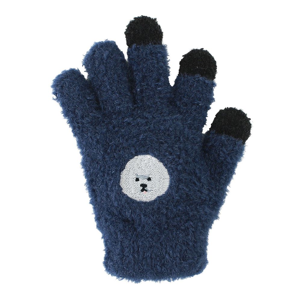 日本 TOMO - 兒童可觸控短絨保暖手套-比熊犬-深藍